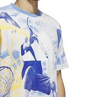 adidas Mens Blue Summer Graphic Basketball T-Shirt - Burst