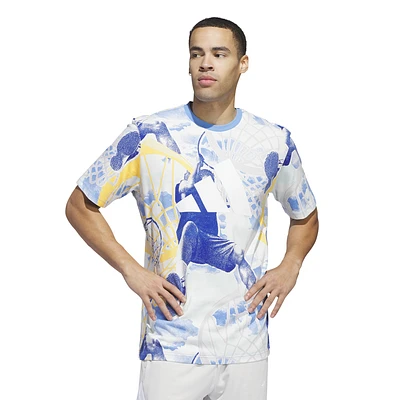 adidas Mens Blue Summer Graphic Basketball T-Shirt - Burst