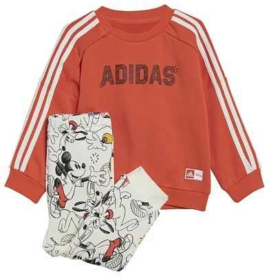 adidas Boys adidas Disney Mickey Mouse Crewneck And Jogger Set - Boys' Toddler Off White/Bright Red/Black Size 18MO