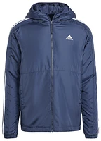 adidas Mens Essentials 3-Stripes Insulated Hooded Jacket - Ink