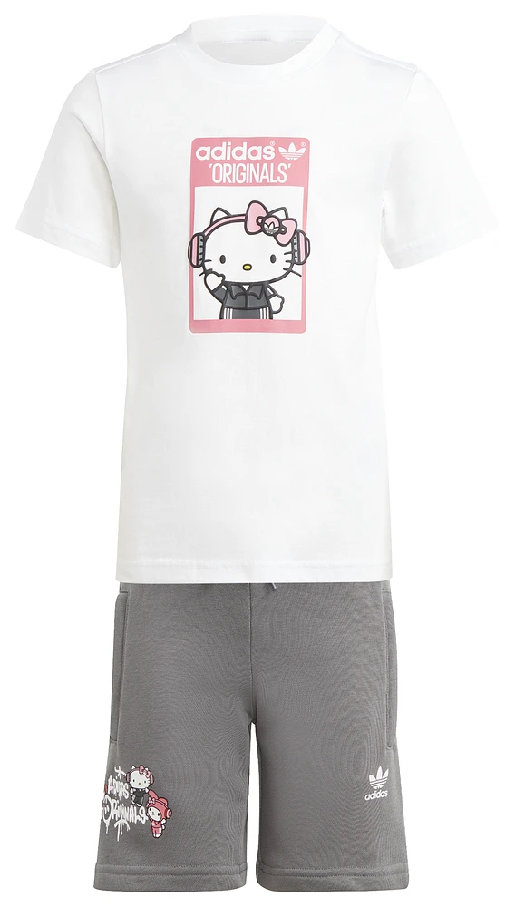 adidas Originals Girls Hello Kitty T-Shirt & Shorts Set - Girls' Preschool White/Grey