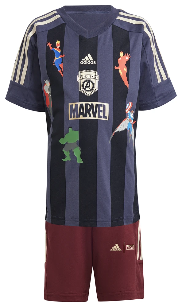 adidas Boys adidas Marvels Avengers x T-Shirt and Shorts Set - Boys' Preschool Ink/Shadow Navy/Wonder Gold Metallic Size 2T