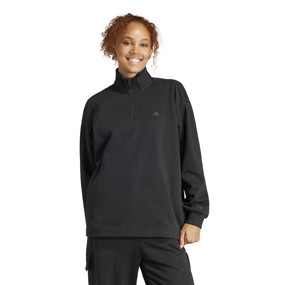 adidas Womens ALL SZN Fleece Quarter-Zip Sweatshirt - Black