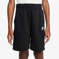 Nike Boys Club French Terry LBR Cargo Shorts - Boys' Grade School Black/White