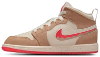 Jordan Girls AJ 1 MID SE FEM - Girls' Preschool Shoes Desert/Fusion Red/Pale Ivory