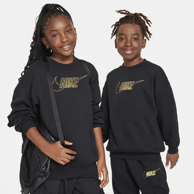 Nike Girls NSW Club Fleece BF Crew - Girls' Grade School Black/Metallic Gold