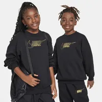 Nike Girls NSW Club Fleece BF Crew - Girls' Grade School Metallic Gold/Black