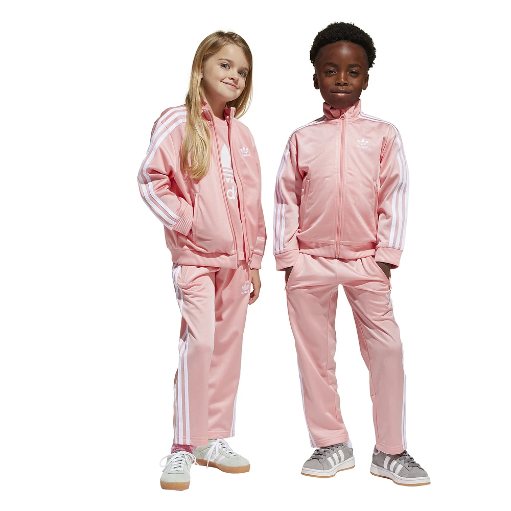 adidas Girls Firebird Track Suit - Girls' Preschool Semi Pink/White