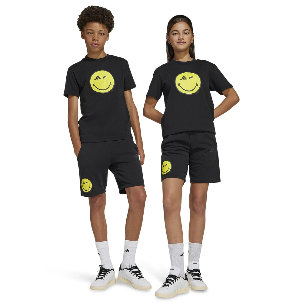 adidas Boys x Smiley World Sportswear Shorts - Boys' Grade School Black/Bright Yellow