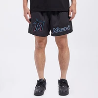 Pro Standard Mens Miami Marlins Dbl Logo Woven Short - Black/Black