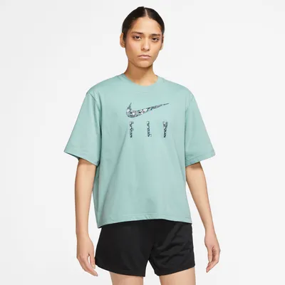Nike Womens Nike Dri-FIT Swoosh Fly Boxy 2 T-Shirt - Womens Mineral Green Size XS