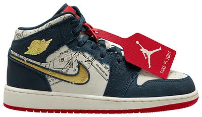 Jordan Boys Air 1 Mid SE Travel - Boys' Grade School Shoes Armory Navy/Metallic Gold/Pale Ivory