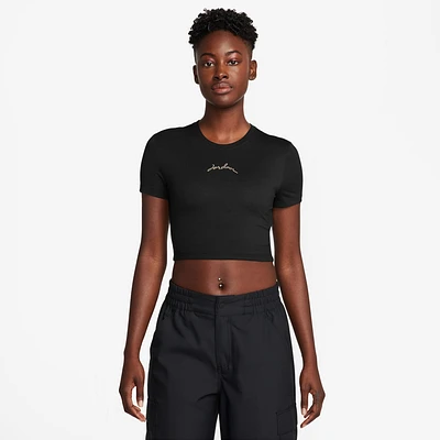 Jordan Womens Short Sleeve Graphic Slim Crop T-Shirt - Black/Brown