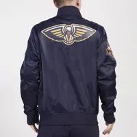 Pro Standard Mens Pelicans Big Logo Satin Jacket - Navy