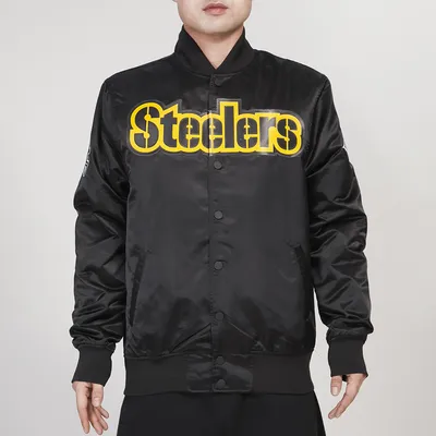 Pro Standard Mens Steelers Big Logo Satin Jacket - Black