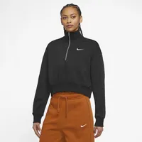 Nike Womens Style Fleece Crop Quarter Zip - Black/White