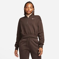 Nike Womens Phoenix Fleece Quarter-Zip Crop - Sail/Baroque Brown