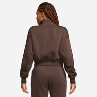 Nike Womens Phoenix Fleece Quarter-Zip Crop - Sail/Baroque Brown