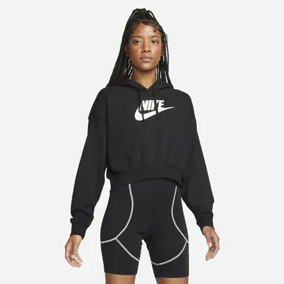 Nike Womens NSW Club Fleece Crop Hoodie - Black/White