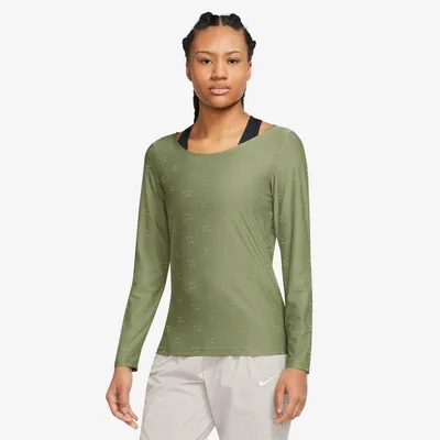 Nike Womens Nike Air All Over Print Long Sleeve T-Shirt - Womens Olive/Olive Size S