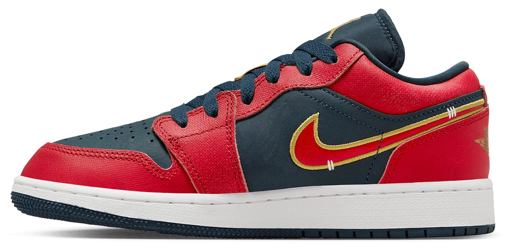 Jordan Boys Air 1 Low SE Travel - Boys' Grade School Basketball Shoes Metallic Gold/Armory Navy/Sport Red