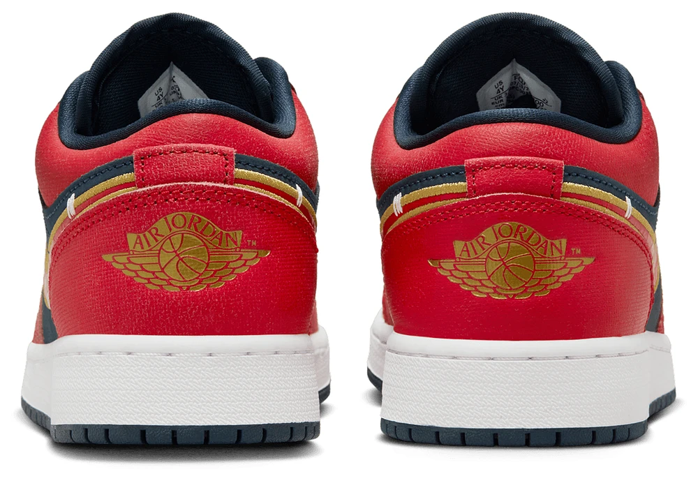 Jordan Boys Air 1 Low SE Travel - Boys' Grade School Basketball Shoes Metallic Gold/Armory Navy/Sport Red