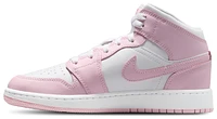 Jordan Girls 1 Mid - Girls' Grade School Basketball Shoes Pink Foam/White/Fired Red