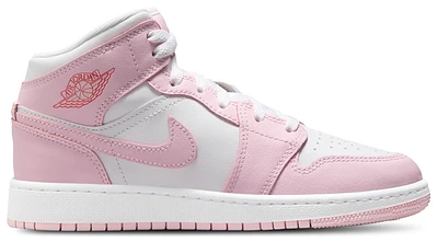 Jordan Girls 1 Mid - Girls' Grade School Basketball Shoes White/Pink Foam/Fired Red