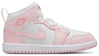 Jordan Girls AJ 1 Mid - Girls' Preschool Basketball Shoes Pink Foam/White/Fired Red