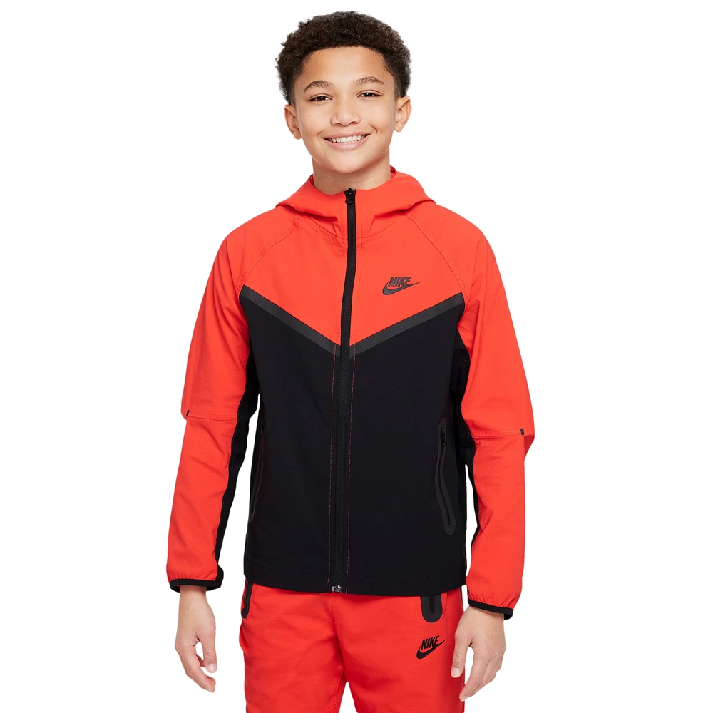 Nike Boys Nike NSW Tech Woven Full-Zip Jacket PD - Boys' Grade School Black/Black Size L