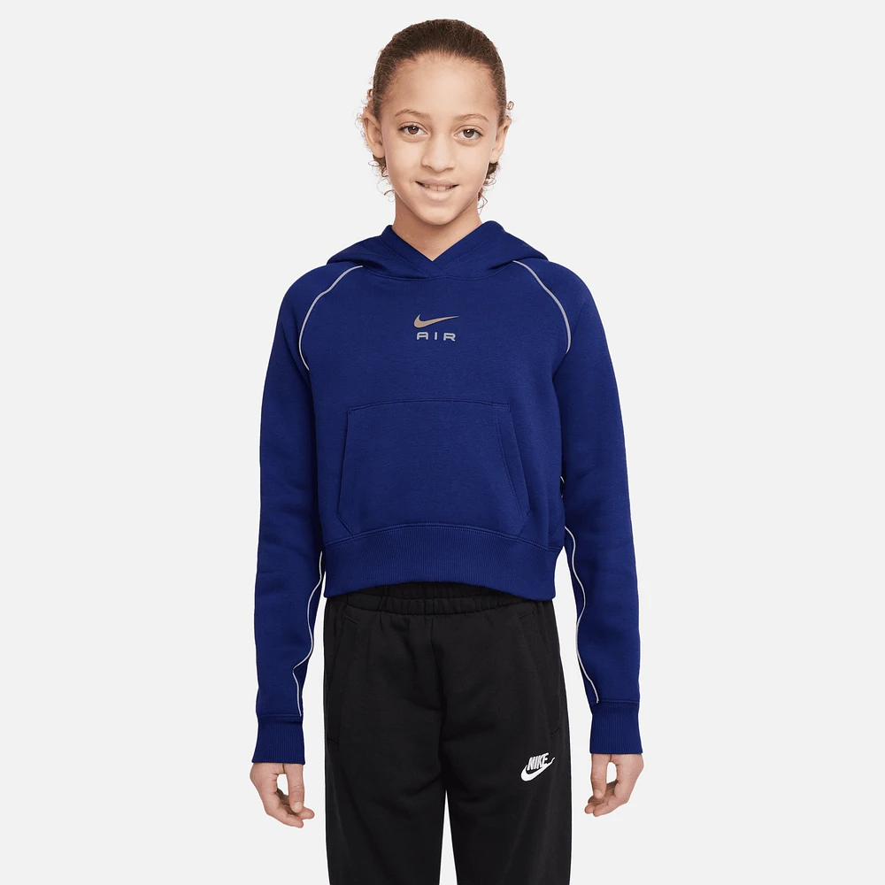 Nike Girls Air FT Hoodie - Girls' Grade School White/Deep Royal Blue