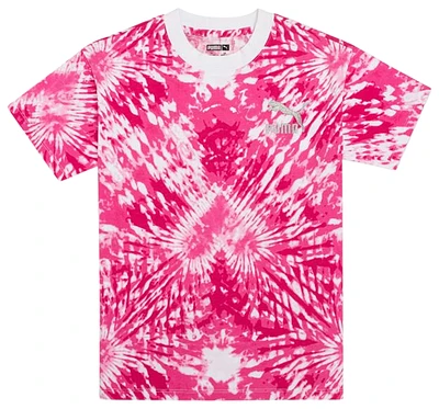 PUMA Girls PUMA Valentines Day Tie Dye T-Shirt - Girls' Grade School Pink/White Size L