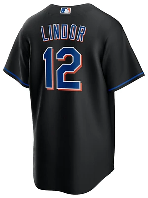 Nike Mens Francisco Lindor Mets 2022 Replica Player Jersey - Black/Black