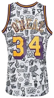 Mitchell & Ness Mens Mitchell & Ness Lakers Doodle Jersey - Mens White/Black Size L
