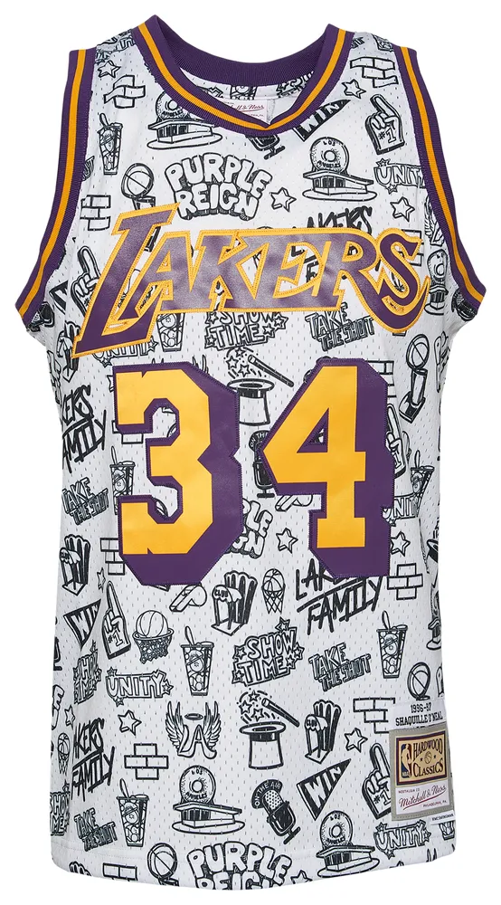 Mitchell & Ness Mens Mitchell & Ness Lakers Doodle Jersey - Mens White/Black Size L