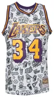 Mitchell & Ness Mens Mitchell & Ness Lakers Doodle Jersey - Mens White/Black Size L