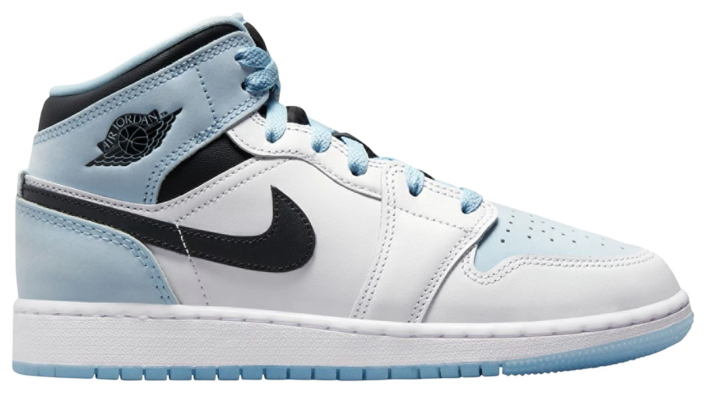 Jordan Boys Jordan Air Jordan 1 Mid SE - Boys' Grade School Basketball Shoes Black/White/Ice Blue Size 05.5