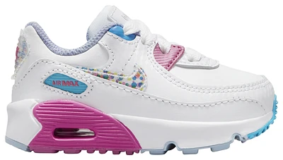 Nike Girls Nike Air Max 90 LTR SE - Girls' Toddler Running Shoes White/Multi/Active Fuchsia Size 04.0