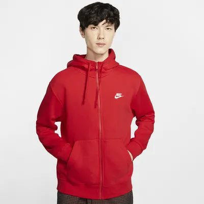 Nike Mens Nike Club Full-Zip Hoodie - Mens White/University Red Size XXL