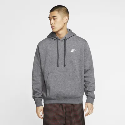 Nike Mens Club Pullover Hoodie - Charcoal Heather/Anthracite/White