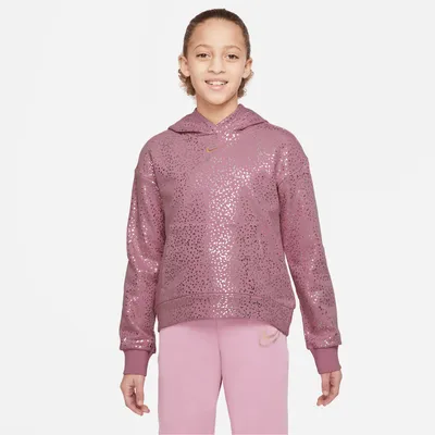 Nike Girls AOP Fleece Hoodie - Girls' Grade School Elemental Pink/Metallic Gold