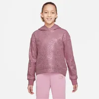 Nike Girls Nike AOP Fleece Hoodie - Girls' Grade School Elemental Pink/Metallic Gold Size M