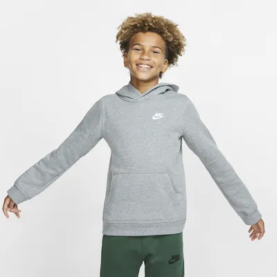 Nike Boys Nike Club Pullover Hoodie - Boys' Grade School Carbon Heather/White Size L