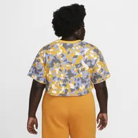 Nike Womens Plus Short Sleeve AOP Crop Top - Light Thistle/Yellow Ochre/Sail