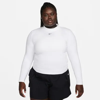 Nike Womens Nike Plus Size Essential Mock Long Sleeve Top - Womens White/Black