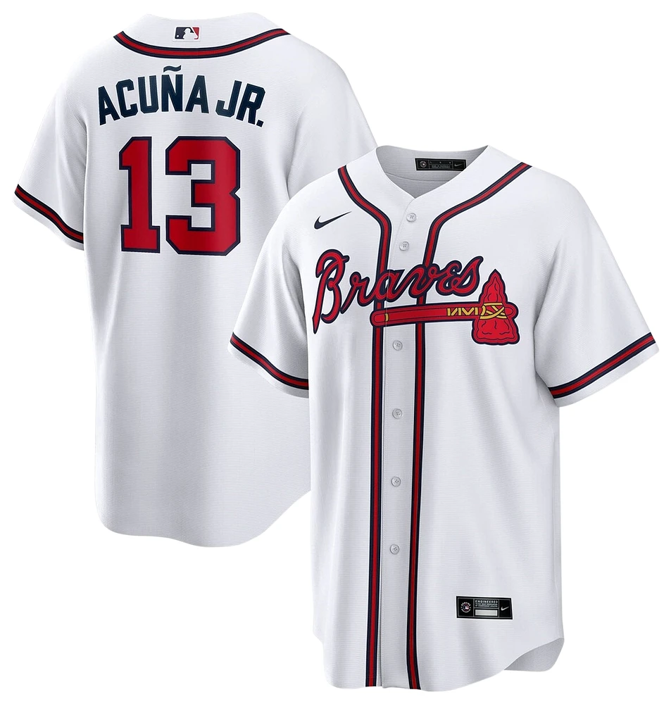 Nike Mens Ronald Acuna Jr Braves Replica Player Jersey - White/White