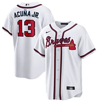 Nike Mens Ronald Acuna Jr Braves Replica Player Jersey - White/White