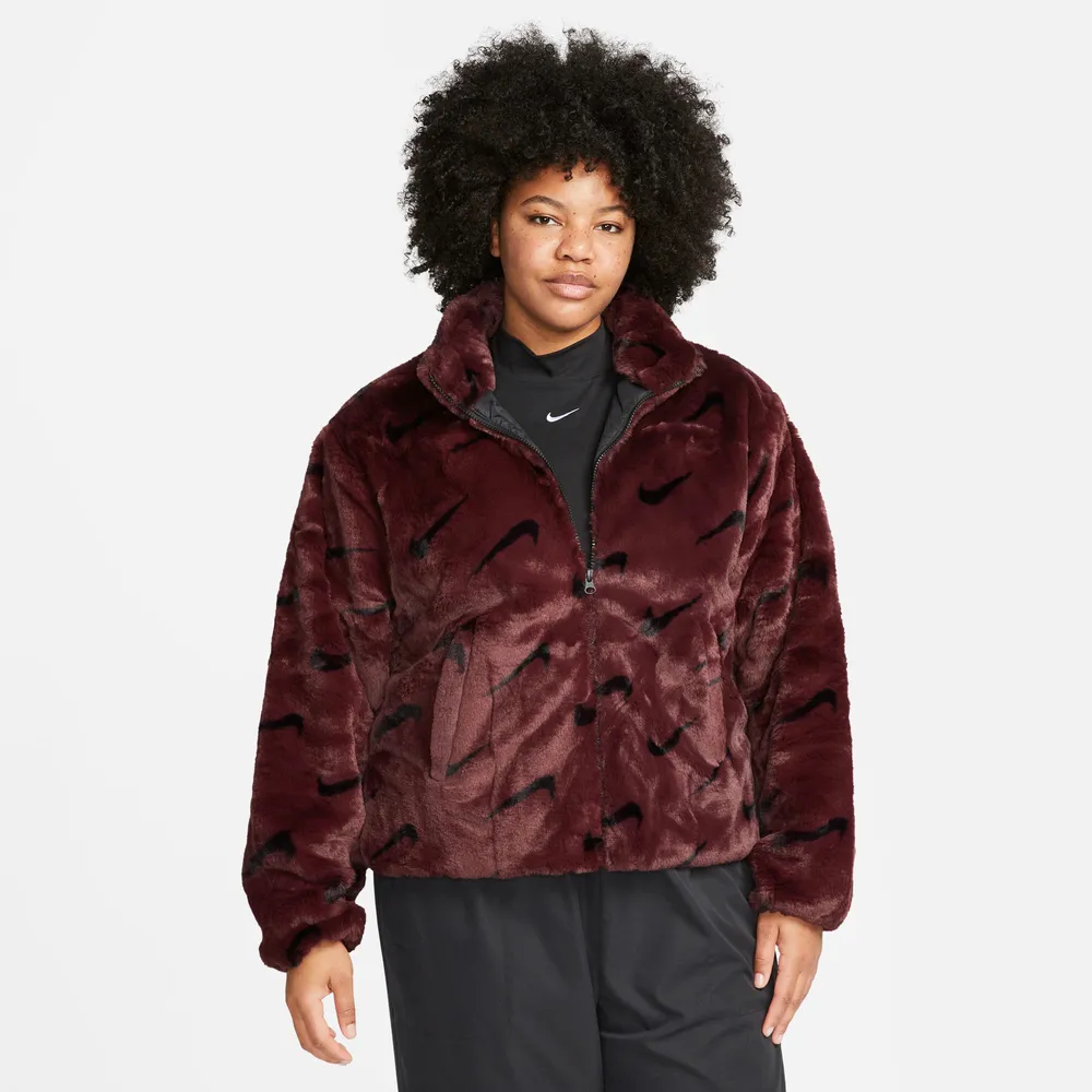 Nike Womens Nike Plus Size Fur AOP Jacket - Womens Burgundy Crush/Black/Black