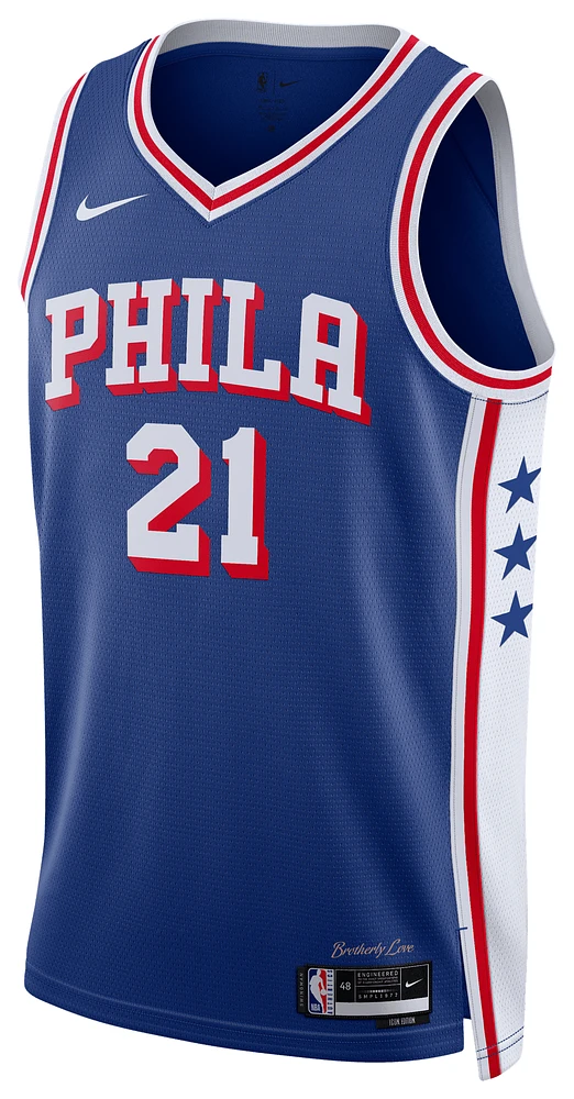 Nike Mens Joel Embiid 76ers 2023/24 Icon Edition Jersey - Red/Blue