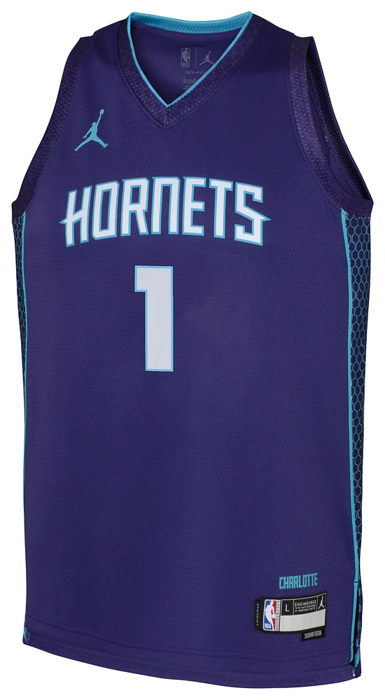 Jordan Boys Lamelo Ball Hornets Statement Swingman Jersey - Boys' Grade School Teal/Purple